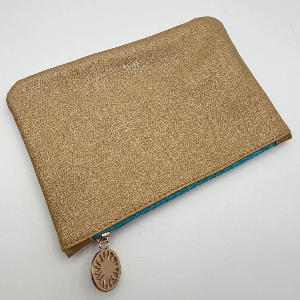 IPSY Gold Metallic Pouch Stay Golden Sun Charm Zipper‎ Cosmetic Bag Makeup